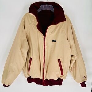Gerry Jacket Men’s Cream & Burgundy Reversible Fleece Full Zip Vintage 90s